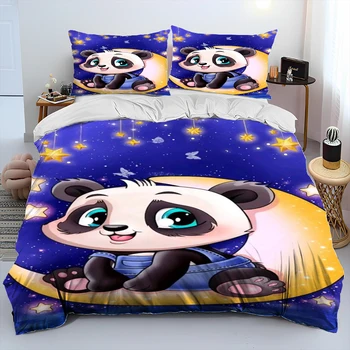 3D Karikatür Sevimli Panda Yorgan nevresim takımı, Nevresim yatak takımı Nevresim Yastık Kılıfı, Kral Kraliçe nevresim takımı Yetişkin Çocuk
