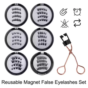 4 ADET Kullanımlık Manyetik Yanlış Eyelashes kirpik kıvırıcı 4 Mıknatıslar 3D Sahte Kirpik Uzatma Kendinden yapışkanlı Göz Makyaj Araçları