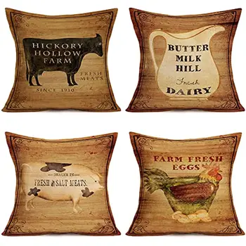 4 Adet Vintage Ahşap Yastık Tahıl Hayvanlar Pamuk Keten Atmak Yastık Kapakları Çiftlik Evi Ev Kanepe kanepe dekoru minder örtüsü 18x18