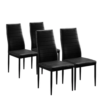 4 Set Yemek Yan Sandalyeler PU Deri Zarif Tasarım Ev mutfak mobilyası Siyah yemek sandalyeleri