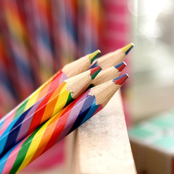 4 adet Gökkuşağı Renkli Ahşap Kalemler Kawaii Renkli Kalem Okul Kore Kırtasiye Boyama Grafiti Çizim Kalem Ofis