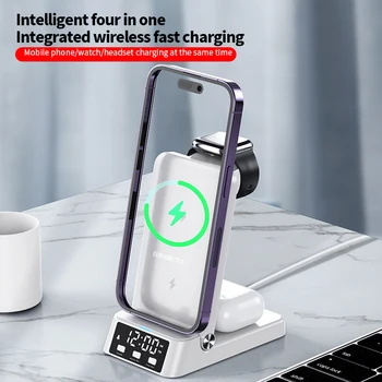 4 in 1 çalar saat Kablosuz Şarj Standı Katlanabilir Apple Telefonu İçin 14 13 12 pro max Apple İzle S8 7se Qi Hızlı şarj standı