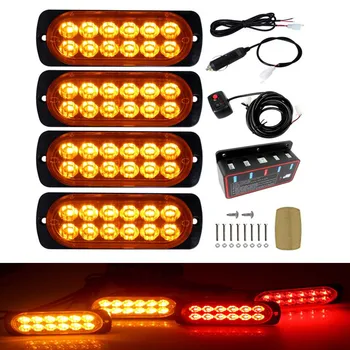 4 İn 1 Amber çakarlı lamba Acil 12v 48LED Su Geçirmez Uyarı Sinyali Strobe Marker İşık Araba Van Kamyon Jeep Pikap Moto