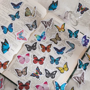 40 Paket Toptan Kutu çıkartmalar Kelebek Retro edebi el hesabı Scrapbooking malzeme Yapışkanlı kağıt Hediyeler Çiçek kitap 4cm