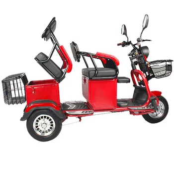 48V20A / 25A Elektrikli Araç Kırmızı Üç Tekerlekli Bisiklet Elektrikli Araç Yetişkin Eğlence Ulaşım Genişletilmiş Çift Sıralı