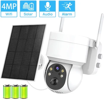 4MP WiFi Güneş Kamera PIR İnsan Algılama Gece Görüş İki Yönlü Ses Açık Kablosuz Video Gözetim Kamera İle güneş panelı
