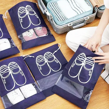 5 Adet Ayakkabı Depolama Seyahat Organizatör Çanta dokunmamış Taşınabilir Su Geçirmez İpli Asılı Kılıfı Dolap Giyim Sınıflandırılmış