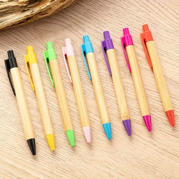 50 ADET Toptan bambu ve ahşap malzeme reklam hediye kalemler bambu tükenmez kalemler stokta, çok renkli bambu kalemler