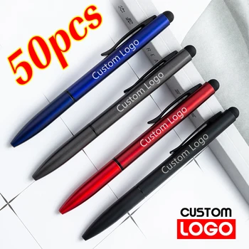 50 adet Özel Logo Tükenmez Kalem Çok Fonksiyonlu Metal Dokunmatik Kalem Özel Kalem Okul Ofis Tedarik Reklam Kalemler Hediye Toptan
