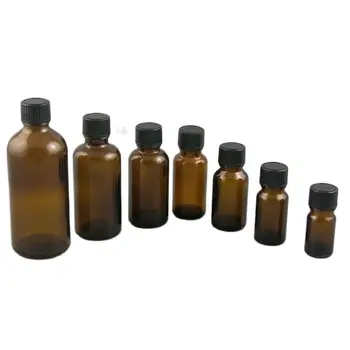 500 adet / grup Amber Cam Sıvı Uçucu Yağ Şişeleri Konteyner Seyahat Doldurulabilir Şişe Kahverengi Kozmetik Flakon 5-100 ml