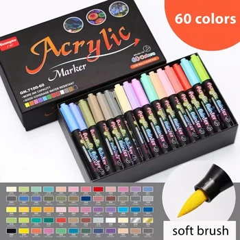 60 Renkler Akrilik İşaretleyiciler Fırça Kalemler Kumaş Kaya Boyama Kalem Taş Seramik Cam Tuval Ahşap DIY Kart Yapımı Sanat Malzemeleri