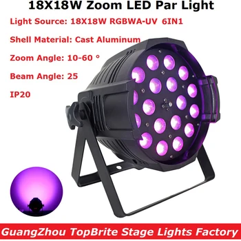 6İN1 karton paketi kapalı alüminyum Par ışıkları 18X18W RGBWA-UV dört renkli LED Zoom Par ışıkları 25 derece ışın açısı hızlı Kargo