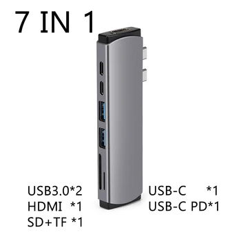 7 İn 1 USB Tip C HUB PD 87W Splitter Yerleştirme İstasyonu Çoklu USB 3.0 2.0 TF SD Okuyucu Yuvası Genişletici Macbook Pro Notebook İçin