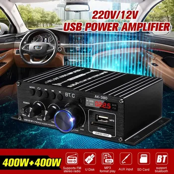 800W güç amplifikatörü Ses Ev Sineması Amplifikatörü Araba BAS 2 Kanal bluetooth Amplifikatör Sınıf D FM Radyo USB / SD AUX