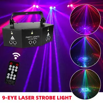 9-eye RGB Disko Dj Lamba DMX Uzaktan Kumanda flaş ışığı Cadılar Bayramı Noel Bar Partisi Led Lazer Projektör Ev Dekor