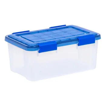 ABD, Mavi Kapaklı 19 Quart WeatherPro ™ Conta Şeffaf Plastik Saklama Kutusu