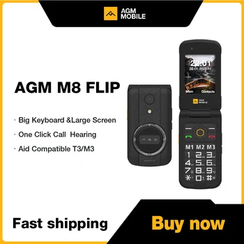 AGM M8 Flip Cep Telefonu Kilidi Yaşlı Özellik Telefon SOS Hızlı Çağrı İngilizce rusça klavye Sağlam Cep Telefonu