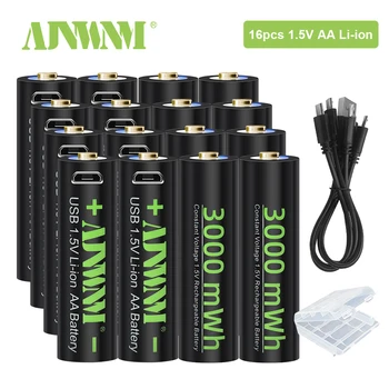 AJNWNM Orijinal 1.5 V AA 3000mWh USB şarj edilebilir lityum iyon batarya İçin el feneri Elektrikli Fare Oyuncak Pil + Kablo