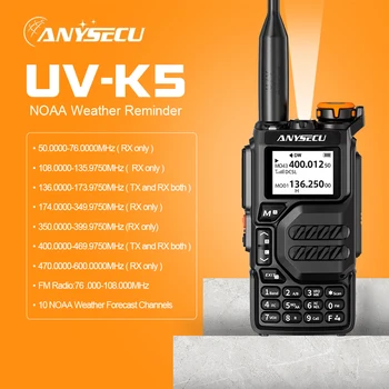 ANYSECU UV-K5 RX Walkie Talkie 50-600MHz 200Ch 5W Hava Bandı TX DTMF FM Scrambler İle NOAA Kablosuz Frekans Kopya Hava Uyarısı