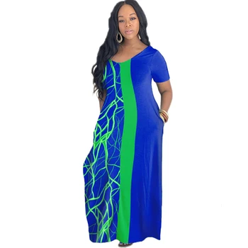 Afrika Maxi Elbise Kadın V Boyun Kısa Kollu Ayak Bileği Uzunluğu Elbiseler Yaz Yeni Moda Baskı Gevşek Rahat Uzun Afrika Elbise Vestido