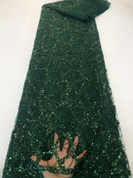 Afrika Payetler Dantel boncuklu kumaş 2023 Yüksek Kaliteli El Yapımı Boncuklu Nijeryalı Fransız Tül Dantel Malzeme düğün elbisesi