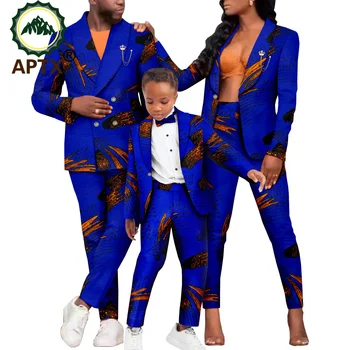 Afrika kıyafeti Aile Ankara Erkekler Kadınlar Baskı Takım Elbise Eşleşen Erkek Kıyafet Dashiki Blazer Ceket ve pantolon 2 Parça Set A234004