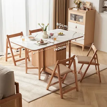 Ahşap Dikdörtgen yemek masası İskandinav Minimalist Katlanır Uzatma yemek masası Sandalyeler Japon Mesa Plegables mutfak mobilyası