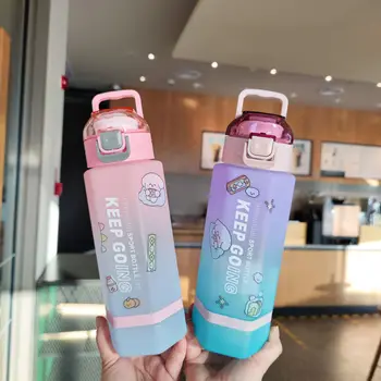 Altıgen Plastik Su Bardağı iki renkli Degrade Buzlu taşınabilir kılıf Düz İçme Eğimli Su Şişesi Çay Ayırıcı