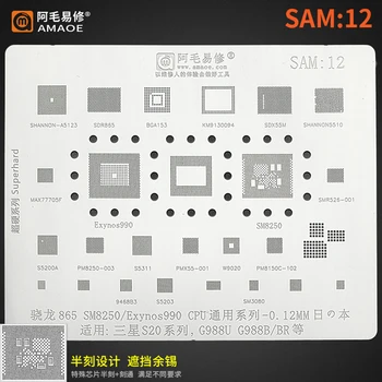 Amaoe SAM12 BGA Reballing Şablon Samsung S20 G988U G988BR G988B SM3080 SM8250 Exynos990 PM8150C CPU RAM IC Çip çelik ızgara