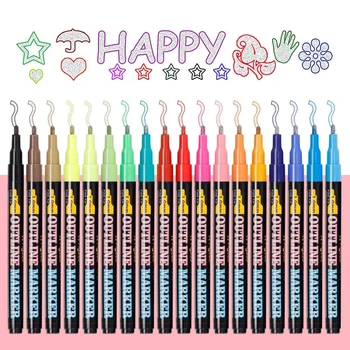 Anahat Metalik Markers18 Renk İşaretleyici Çift Hat işaretleme kalemleri Glitter İşaretleyiciler Sanat Çizim Kalemleri Vurgulayıcı DIY Sanat El Sanatları