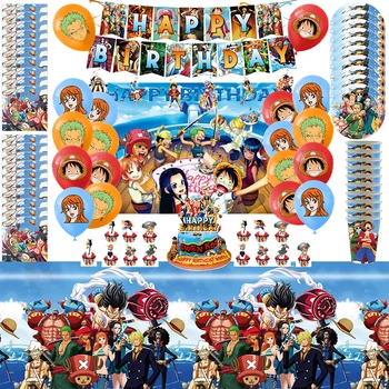 Anime Tek Parça Doğum Günü Partisi Dekorasyon Korsan Tema Parti Malzemeleri Balon Afiş Sofra Zemin Kek Topper Bebek Duş