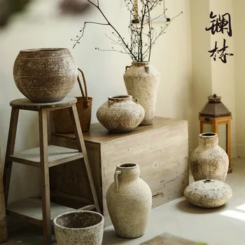 Antika vazo, kaba çömlek, sessiz esinti, evde kalma, çömlek, yeni Çin tarzı seramik çiçek kurutucu, balkon, saksı