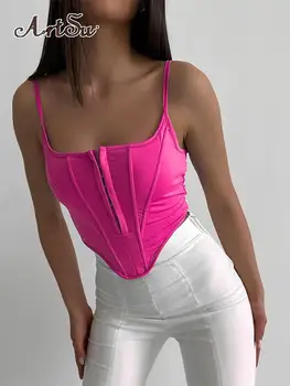 Artsu Spagetti Kayışı Korse Üst Yaz Kadın Seksi Kolsuz Backless Tank Top Casual Parti Kulübü Kıyafetler Streetwear