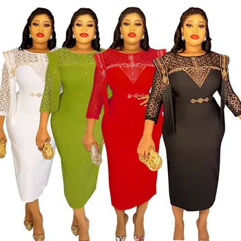 Artı Boyutu Afrika Parti Elbiseler Kadınlar için Dashiki Ankara Düğün gece elbisesi Dantel Bodycon Maxi uzun elbise Afrika Giyim 2023