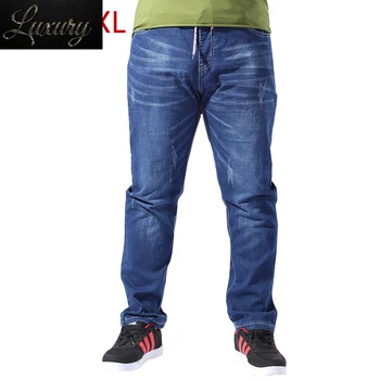 Artı Boyutu Erkek Giyim 8XL Klasik Kot Elastik Bel Rahat Streç Düz Gevşek Baggy Erkek Kot Pantolon 7XL 5XL 6XL