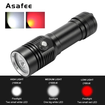 Asafee DR03 50M Sualtı 900 LM XPE L2 LED kırmızı ışık dalış el feneri IPX8 su Geçirmez Meşale 110° dolgu ışığı tüplü fener