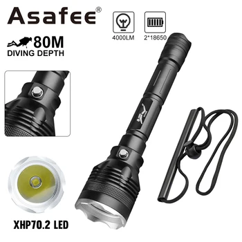 Asafee FL027D P70 LED 4000LM dalış el feneri 80M sualtı tüplü meşale manyetik anahtarı IPX8 su geçirmez lamba amfibi ışık