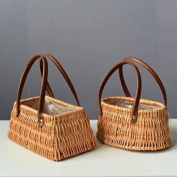 Asma Dokuma Japon Taşınabilir Sepet Çiçek Sepeti Saksı Dokuma Bambu Dokuma Taşınabilir Küçük Dekoratif Sepet