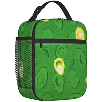 Avokado Yeşil Yalıtımlı Öğle Yemeği Çantası Kullanımlık Soğutucu yemek kabı Kadınlar Erkekler için yemek taşıma çantası Yan cepli Okul Seyahat Çalışması için