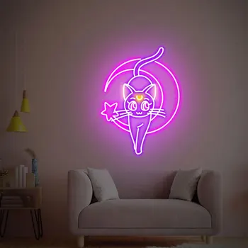 Ay kedi Neon Burcu Anime LED ışıkları duvar sanat dekoru yatak odası Oyun Odası Oturma Odası çocuk kız Gece Lambası
