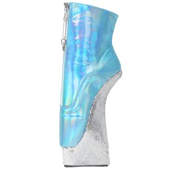 Ayak bileği Bale Çizmeler 22 CM Süper Yüksek Topuk Platformu Holografik Kilitlenebilir Zip Egzotik Topuklu Custom Made