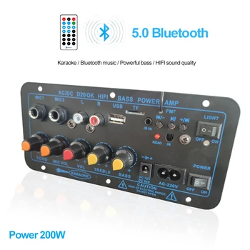 Ayarlanabilir 200W 220V 12V Dijital Bluetooth uyumlu 5.0 Amplifikatör Subwoofer Çift Mikrofon Amplifikatörler 8-12 İnç Hoparlör