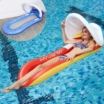 Açık Su Hamak Recliner Güneşlik ile Şişme Yüzen hava yatağı Deniz yüzme simidi Havuzu Parti Oyuncak Şezlong Sandalye