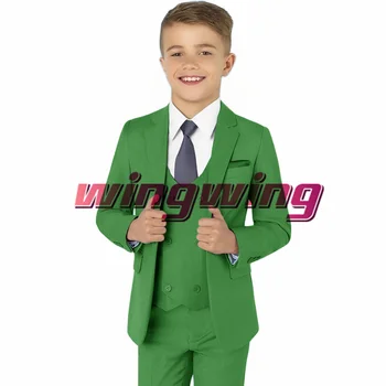 Açık Yeşil Erkek Takım Elbise Ceket Pantolon Yelek Üç Parçalı Set Çocuklar İnce Blazer Düğün Çocuk Giysileri kostüm enfant garçon mariage
