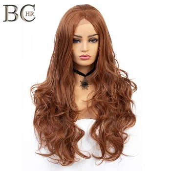 BCHR uzun kıvırcık kahverengi dantel ön peruk doğal saç çizgisi ısıya dayanıklı sentetik saç peruk kadınlar için