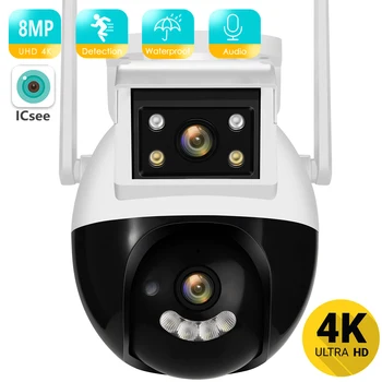 BESDER 8MP PTZ WiFi Kamera ile Çift Ekran Renkli Gece Görüş Açık 4MP Güvenlik IP Kamera CCTV Gözetim Kamerası İCSEE APP