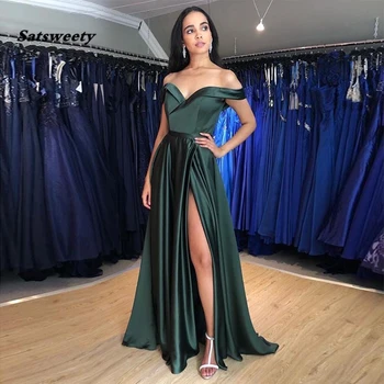Basit Uzun Balo Elbise Kapalı Omuz Çok Renkli Ön Bölünmüş Robe De Soiree Orman Yeşil Bordo Özel Durum Parti Törenlerinde