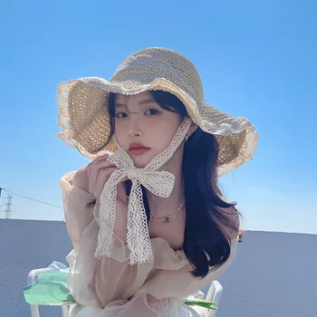 Bayan yazlık hasır şapka Katlanabilir güneş şapkası Geniş Geniş Kenarlı plaj şapkaları Moda Hasır Şapka Femme Plaj UV Koruma Kapağı Şapka