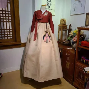 Bayanlar Hanbok Kore Orijinal İthal Kumaş Anne Hanbok Düğün Tost doğum günü partisi elbisesi Bayanlar Performans Giyim