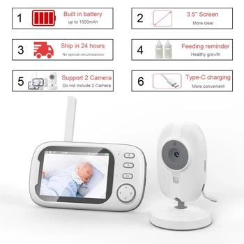 Bebek izleme monitörü Kamera İle 3.5 inç LCD Elektronik Babyphone 2 Yönlü Ses Konuşma Gece Görüş Video Dadı Radyo bebek kamerası Besleme